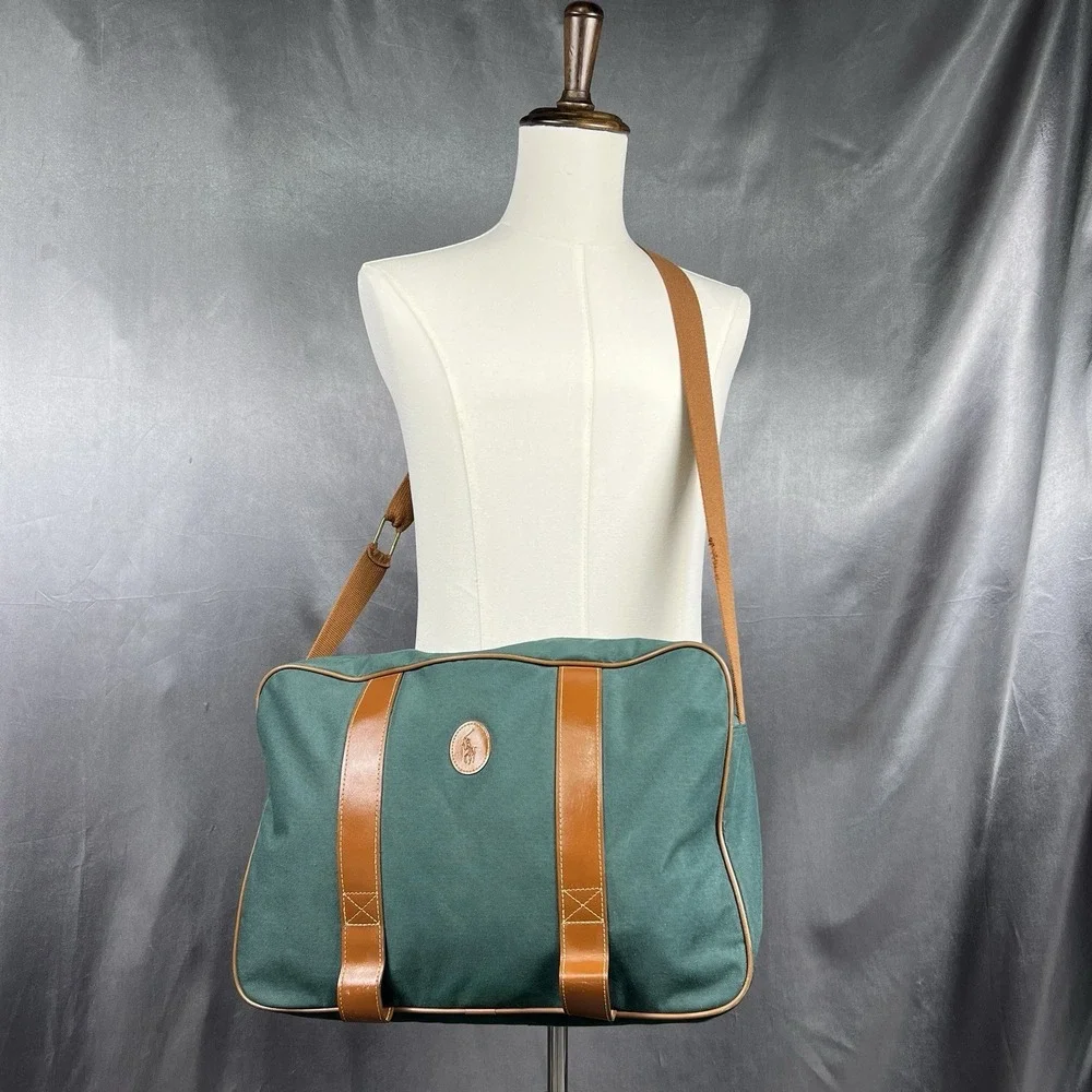 Polo Ralph Lauren Mens Bag Green Satchel Messenger Crossbody‎ Travel Vintage 90s